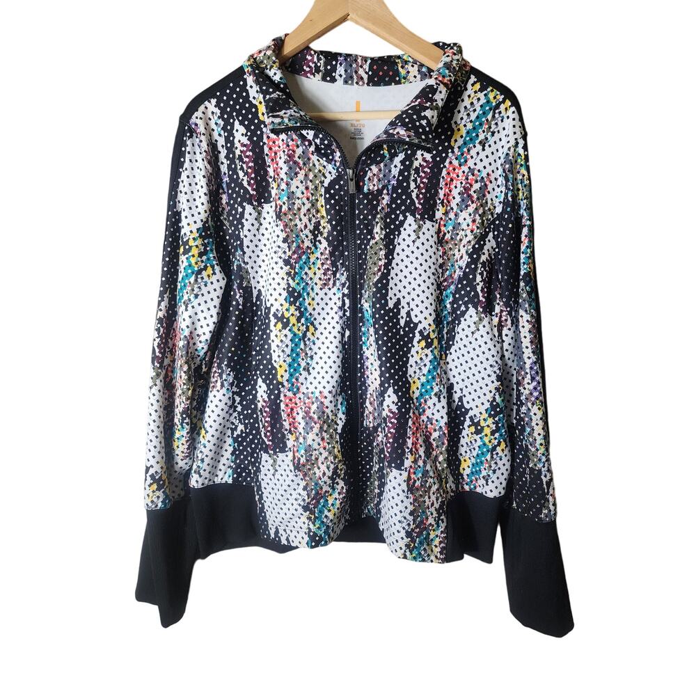 LUCY Black White Multi-Color Y2K Full Zip Lightweight Jacket SZ XL